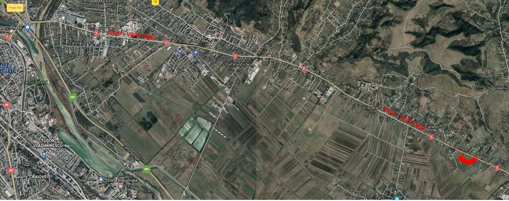 Închiriez Teren 1.74 Ha, deschidere 70m la DN 7 (Pitești - București) - Călinești (Ciocănești)