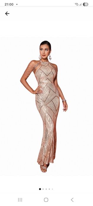 Rochie de seara eleganta din paiete aurii, tip sirena