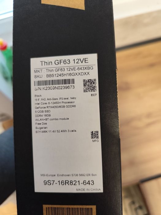 MSI Thin Gf63 / RTX4050 / 32GB RAM
