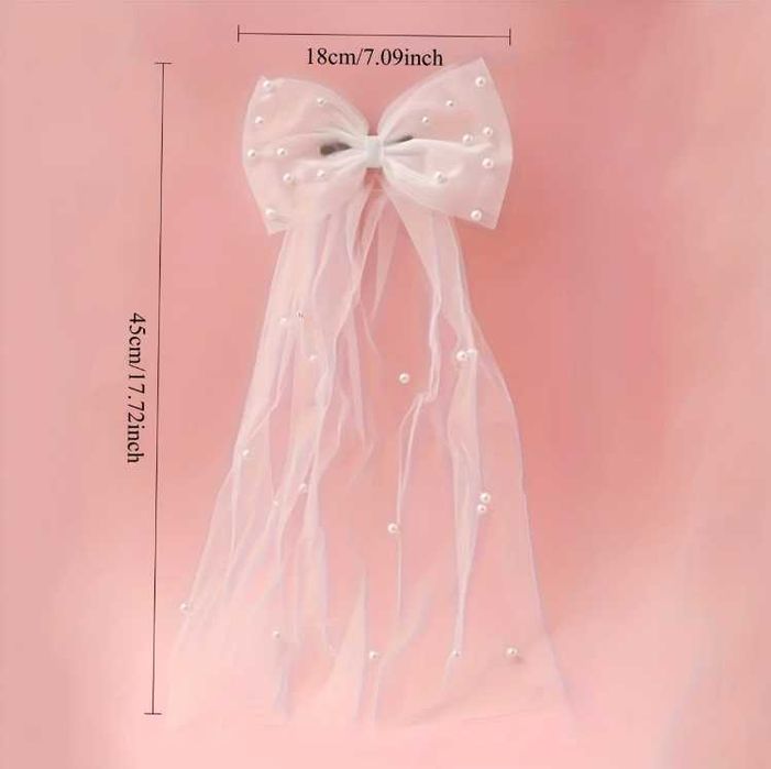 Булчински аксесоар за коса с воал и панделка с фиба за сватба и бал