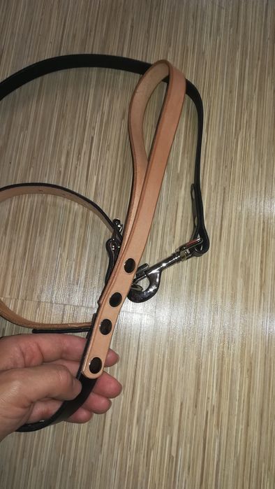 Комплект кожени нашийник и повод за куче - Roff