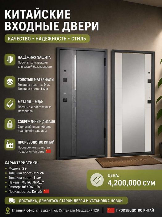 Temir Eshik Входные Металлические Железные Двери Мдф Двери MDF