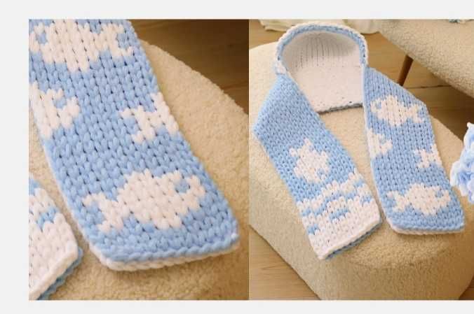 Ръчно плетен децки шал с качулка