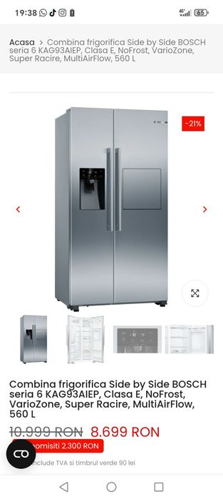 Combină frigorifică Ariston 480 litri