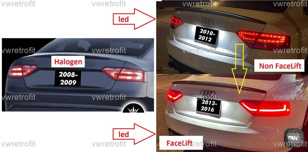 Mufe adaptoare stopuri Halogen la LED Pre sau Facelift Audi A5 B8  S5