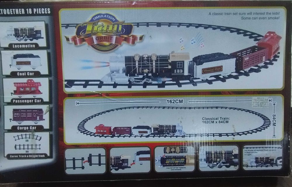 Поезд игрушка с рельсами и дымом