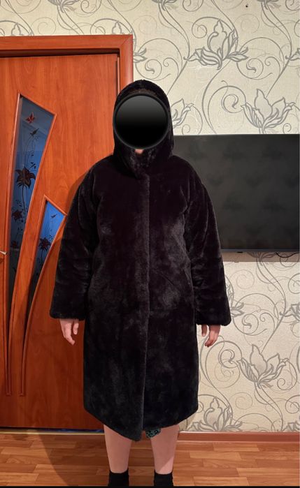 Шуба черная, экомех