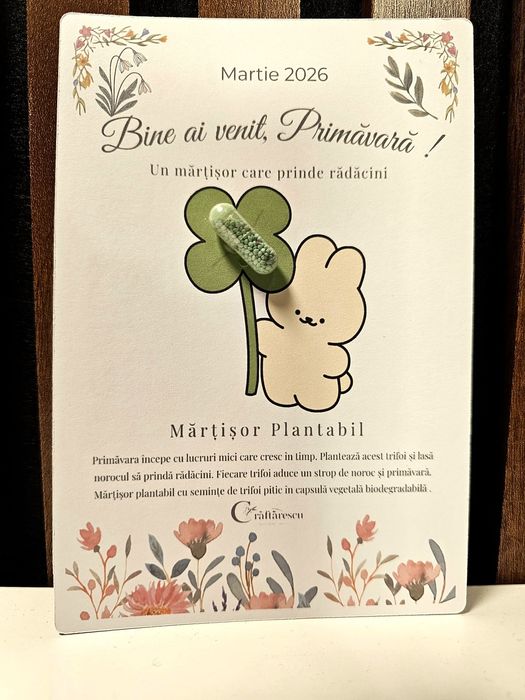Martisor plantabil cu trifoi – pastila cu rasad, simbol noroc