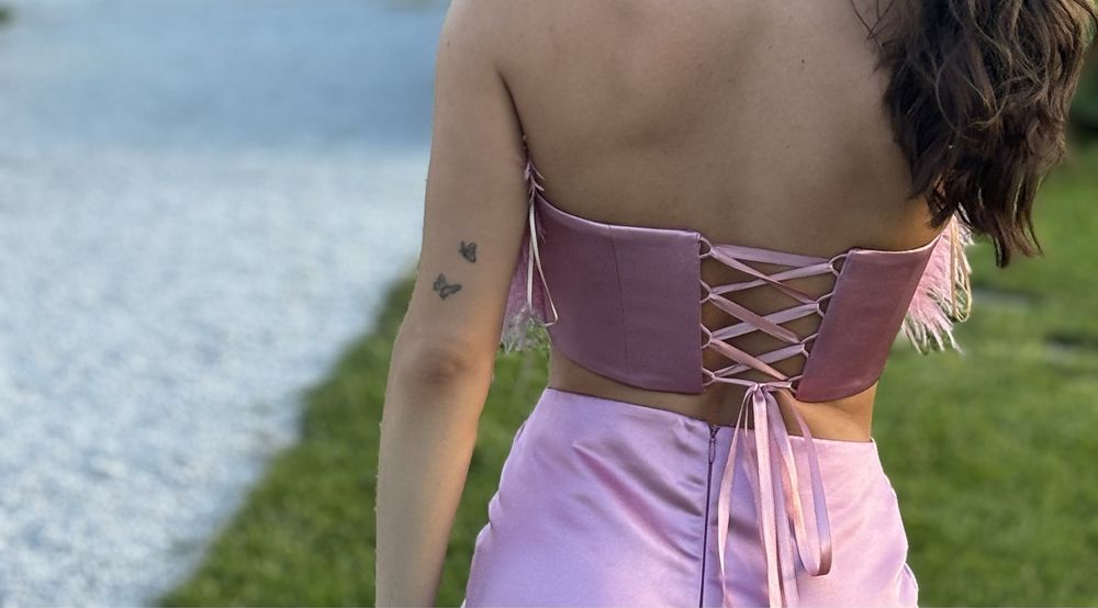 Tonena atelier дизайнерски комплект/сет от пола и бюстие пера и сатен