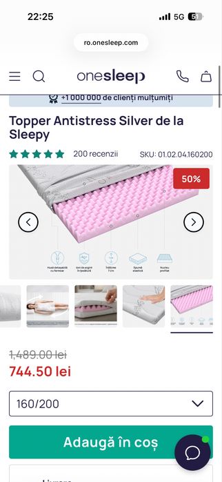 Saltea topper Antistress Silver de la Sleepy
