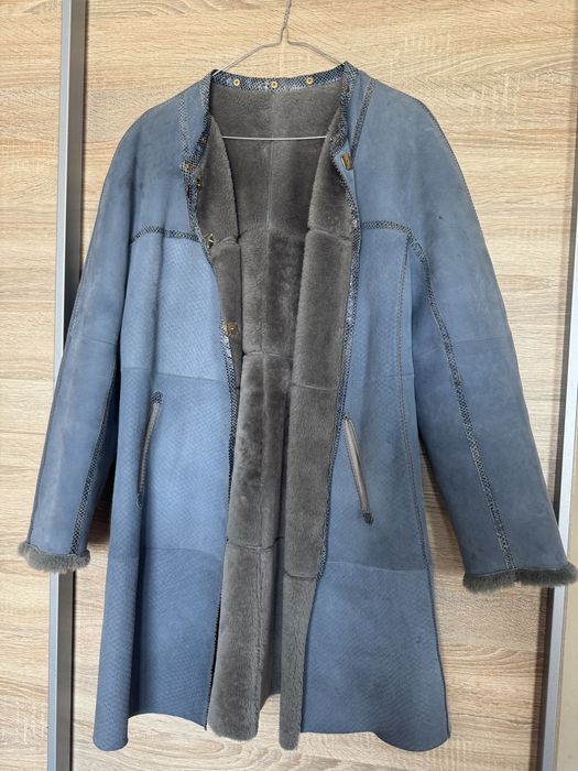 Blana/cojocel miel, doua fete, bleu cu gri, S, ca noua