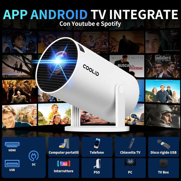 Мини проектор, преносим, ​​4K 1080P, с 5G WiFi BT 5.4, 180° ротационен