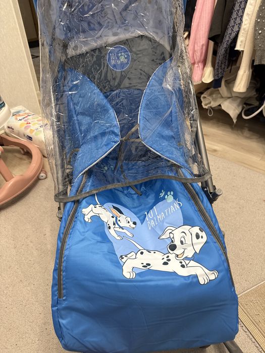 Коляска-санки синенр цвета для мальчика