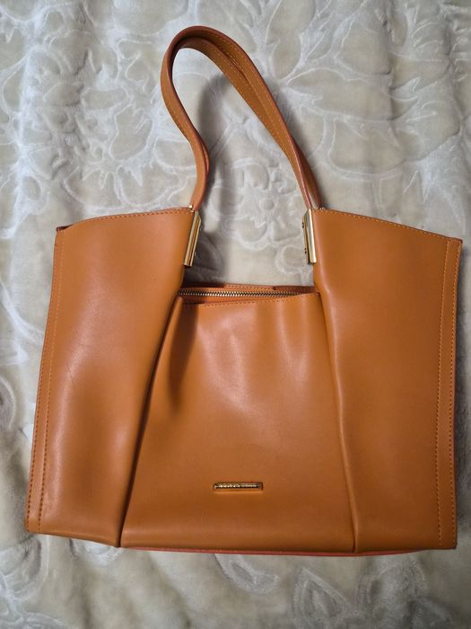 Geanta portocalie, imitatie piele