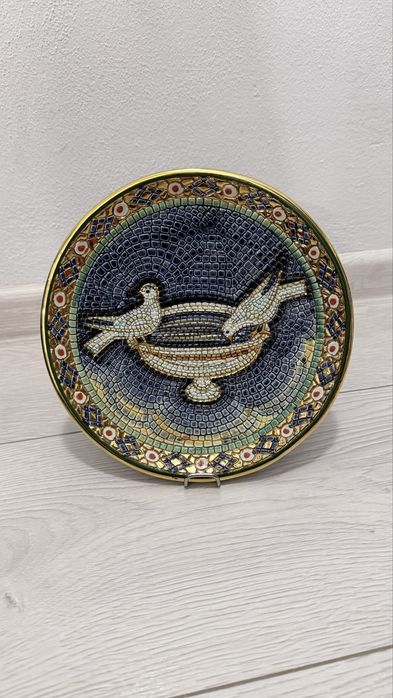 Farfurie decorativă din ceramică italiană – Mozaic Ravenna cu foiță de aur 24K