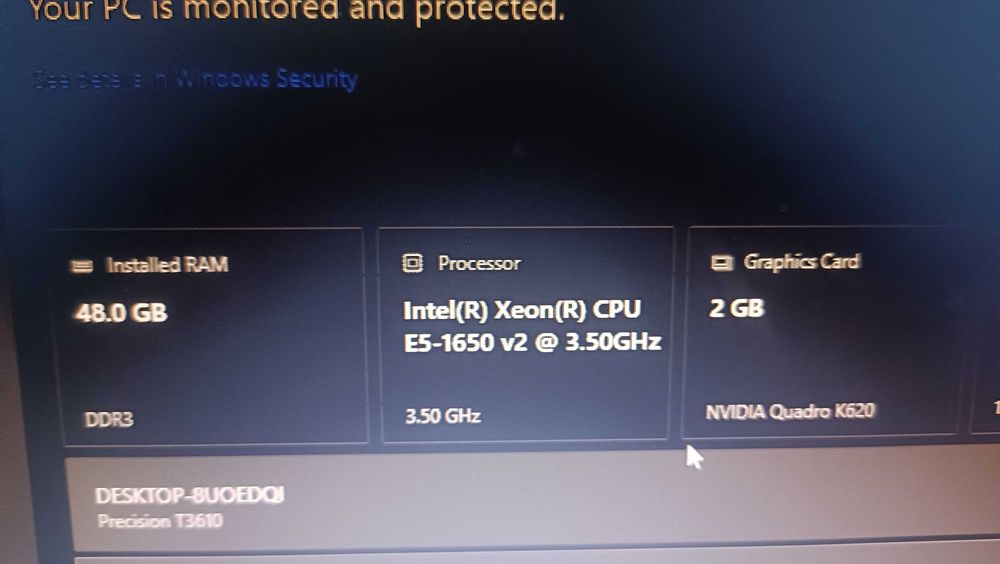 i7 8700 48GB RAM SSD240GB Video Nvidia Quadro K620 (E5 1650 v2)