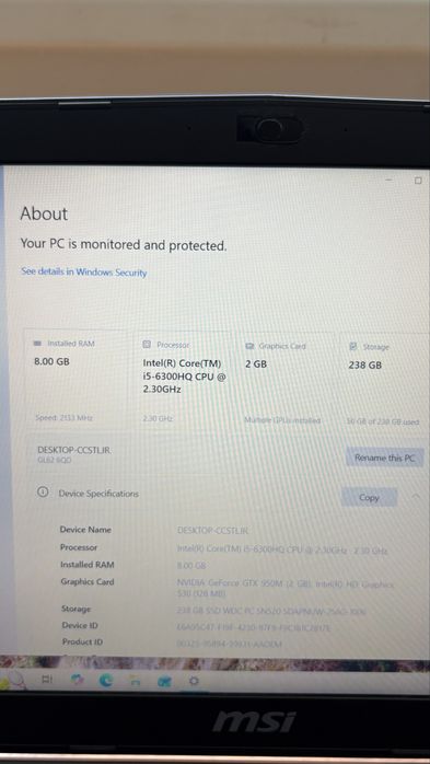 Laptop MSI GL62 6QD