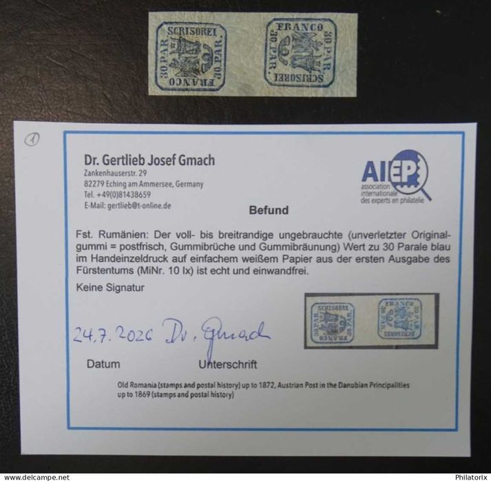 Romania LP 10a ** , Principatele unite I , Tete-besche , Expertizat