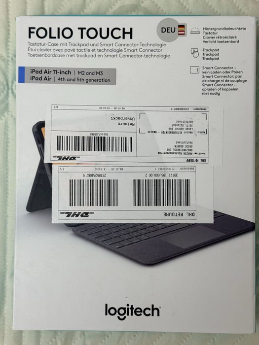 Калъф с клавиатура  Logitech Folio Touch и тракпад, За iPad Air 11" M2, M3, IPad Air 4-та и 5-та генерация