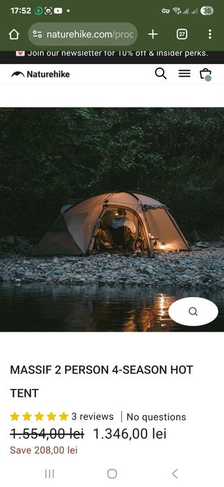 Vând cort Naturehike Massif  2 persoane 4 season Hot tent  NOU.