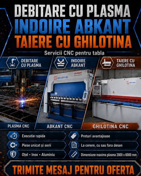 Debitare plasma CNC, indoire Abkant si taiere cu ghilotina