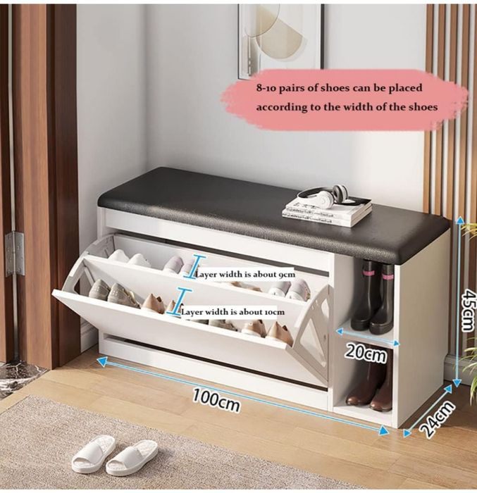 Деревянная скамейка для хранения обуви со скрытой полкой для обуви.