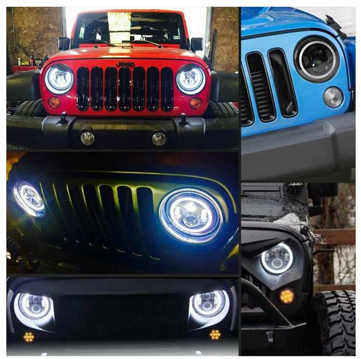 Комплект Кръгли LED фарове 7" 70W H4 букса, къси, дълги, дневни и мига