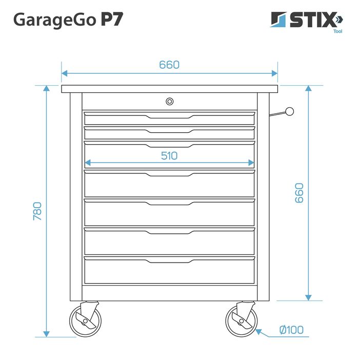 Dulap de scule cu 7 sertare, blat inox