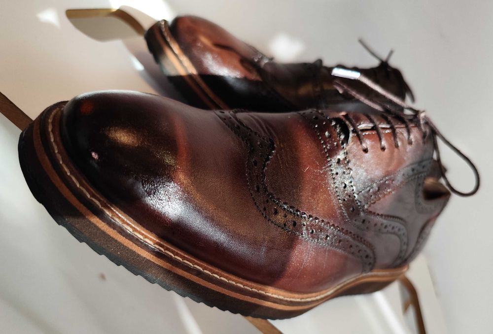 Pantofi oxford 42 smart casual brogue Lav Artigianale piele naturala moale maro