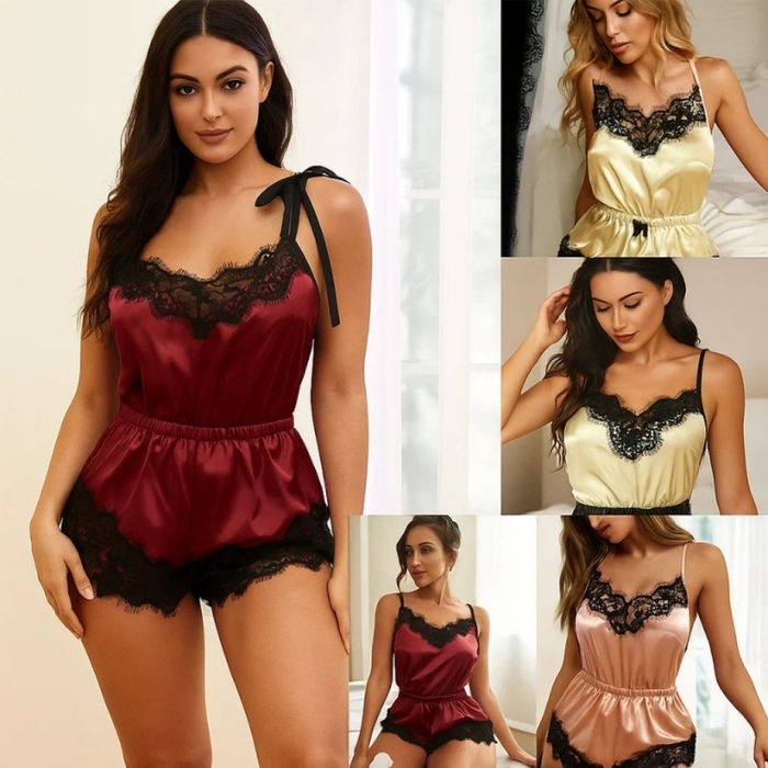 Дамска пижама от сатен и дантела