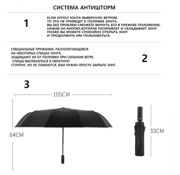 Зонт автоматический чёрный