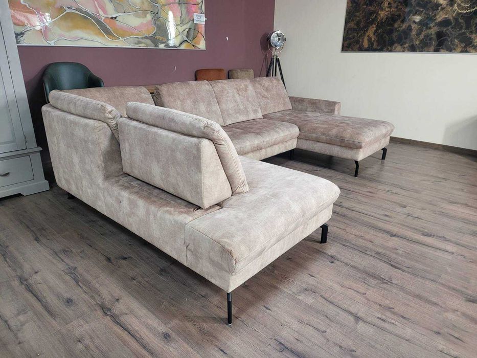 Светло кафяв/бежов П-образен ъглов диван от плат LS701521