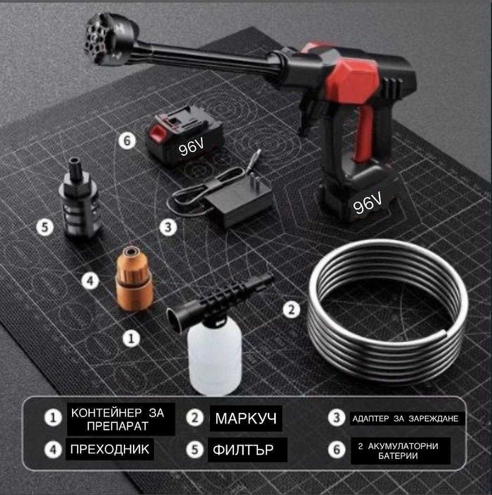 Акумулаторна водоструйка 1500W 70BAR с две батерии 2x96W