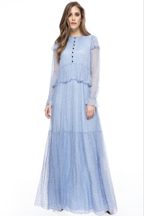 Rochie Nissa, din matase naturala cu buline negre, marime 42