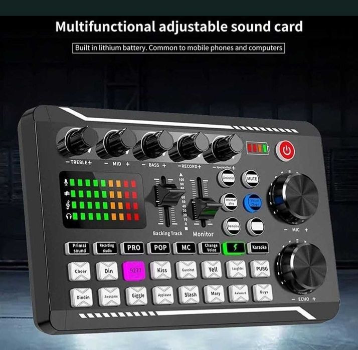 Placa de sunet externa cu efecte de sunet și voce Mixer DJ Amplificare sunet Bluetooth 5.0 și baterie integrata , Ideal Karaoke Podcast sau Tiktok