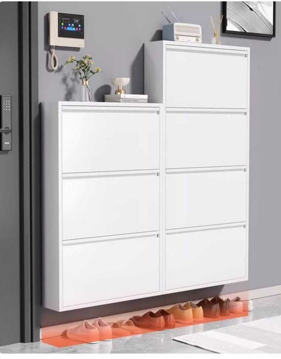 Узкий настенный стеллаж для обуви/округлённые углы/аккуратность