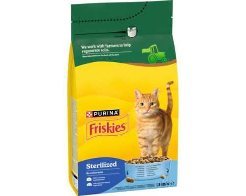 Hrană uscată pentru pisici PURINA Friskies Sterilized cu somon, ton și legume 1,5 kg