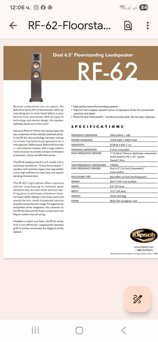 Klipsch RF-62 голями подовостоящи колони