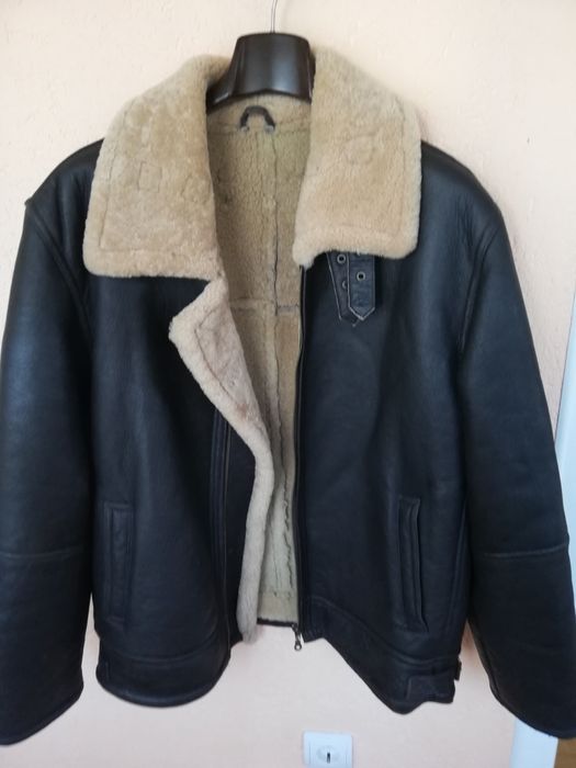 Geaca piele bărbati Aviator Godskefur Xl cu blana