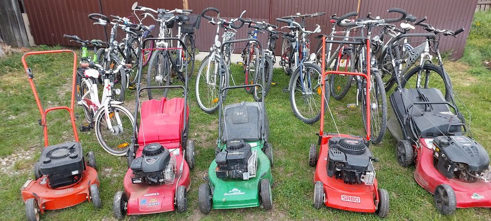 Masina tuns iarba, si bicicleta
