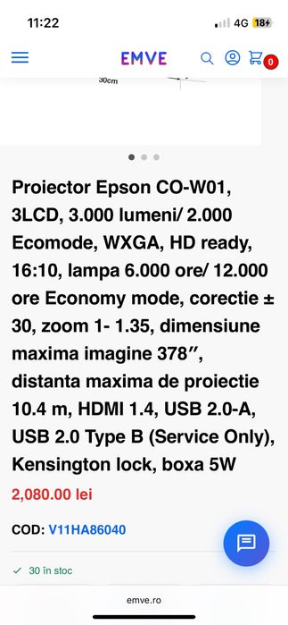 Videoproiector Epson co-w01