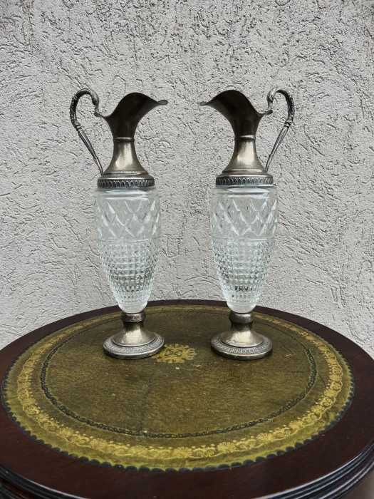 Rafinat set-decantoare italiene-cristal-metal argintat-Italia