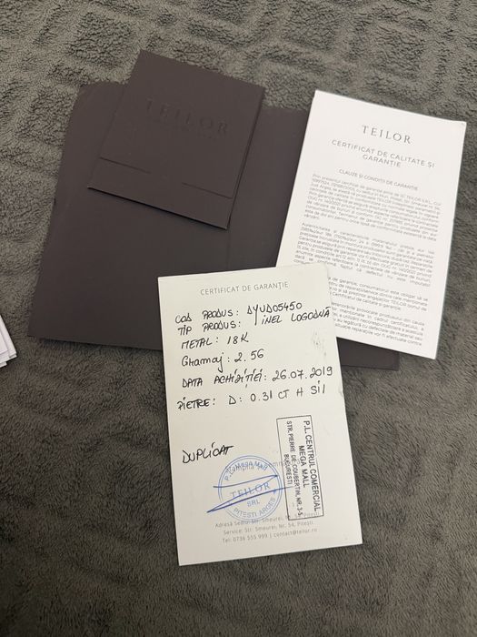 Inel logodnă diamant 0.31 ct aur 18K TEILOR cu certificat