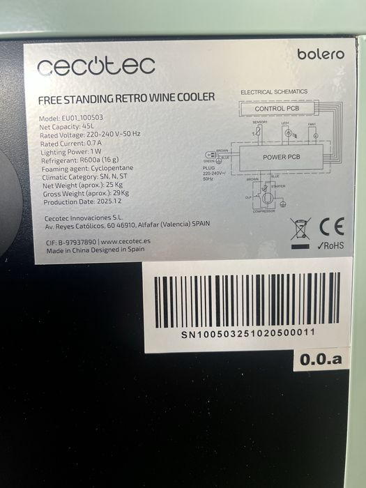 !!!Нова!!! Витрина за вино Cecotec - Cecotec Bolero GrandSommelier Origin 18 Hit Green