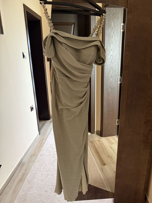 Официална рокля с брокат в сив цвят