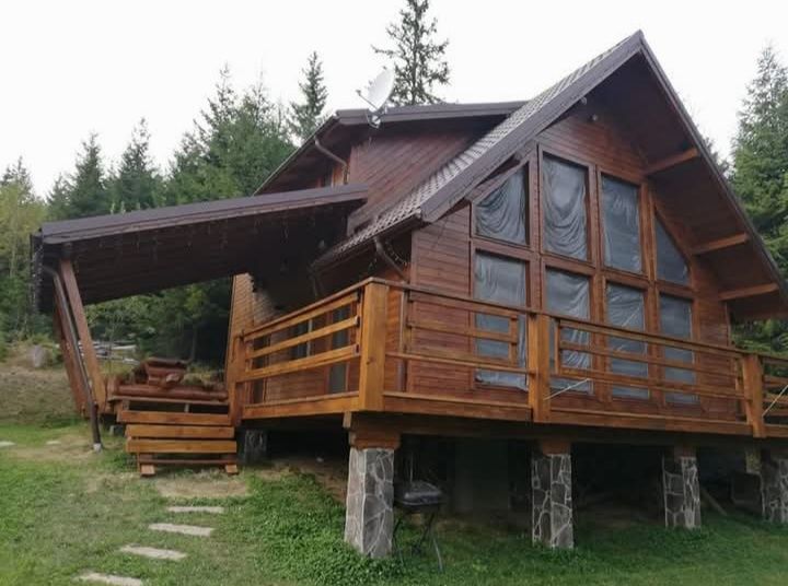 Case din lemn (grinzi chertate/structura) și mobilier gradina