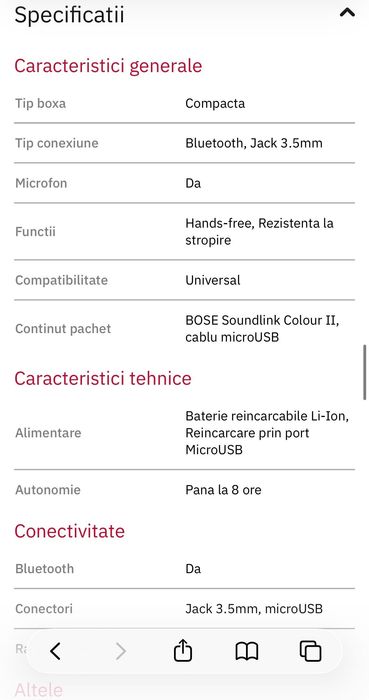Boxa portabila BOSE Soundlink Color II, Bluetooth, Waterproof, alb