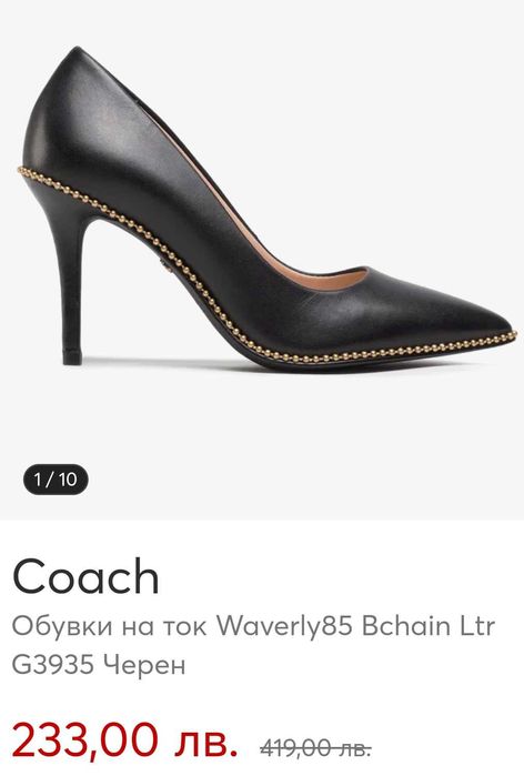 Черни кожени обувки на висок ток, Coach, 36