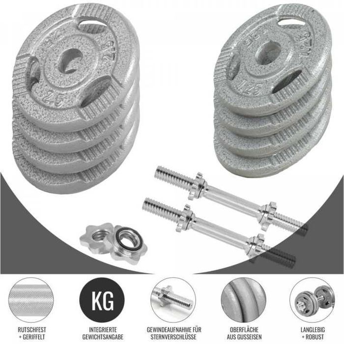 Set de gantere cu grip din fontă 30 kg Argintiu