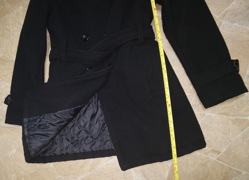 Palton negru elegant, cu cordon, M, de damă
